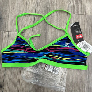 TYR DuraFast One Fresno Mojave Tieback Top Swim Bikini Blue Multi Sz Large 10/12